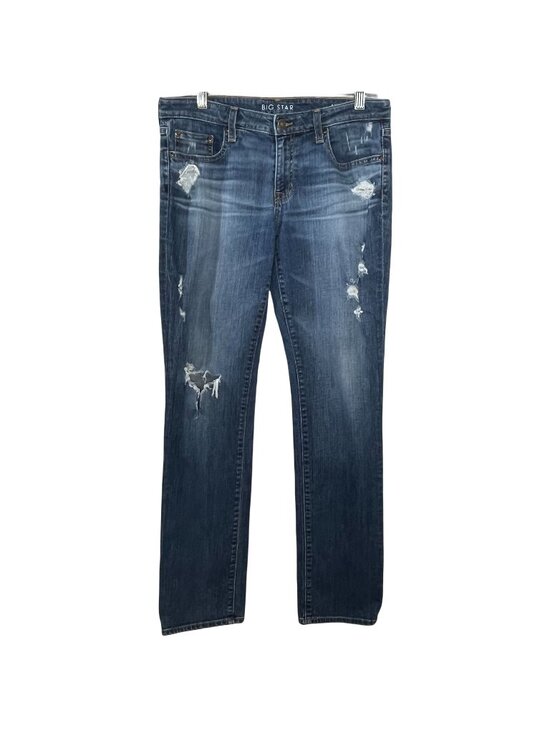 Big Star Denim - Big Star Kate Relaxed Straight Distressed Jeans 28R Medium Wash Denim